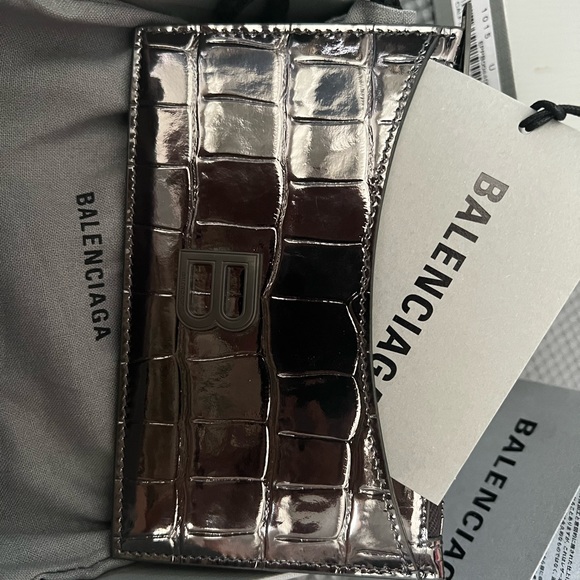 Balenciaga Hourglass Crocodile Card Holder/ Wallet with Change Zipper- Gun Metal - Picture 3 of 5